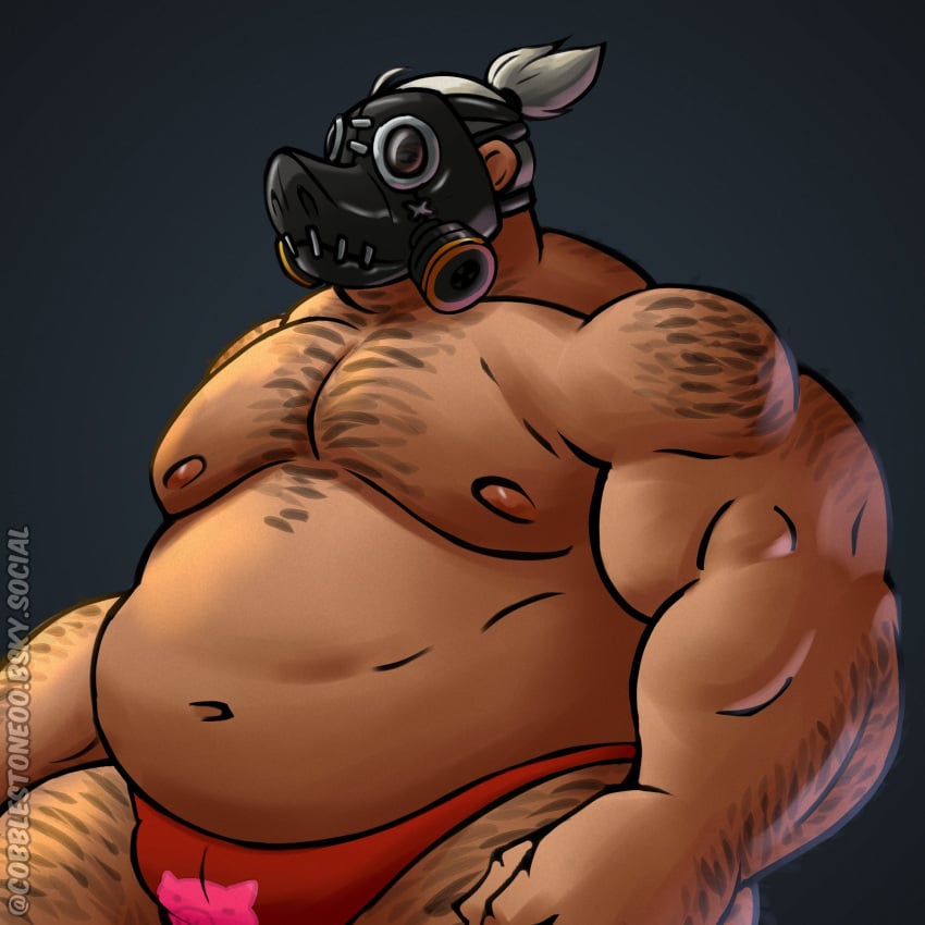 bara bara_tiddies belly belly_bigger_than_head cobblestone00 mask muscular overwatch_2 roadhog underwear