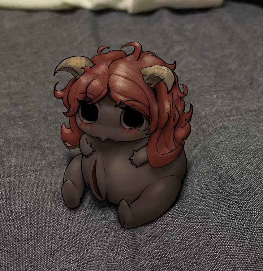 black_body black_skin blood bodily_fluids chibi dark-skinned_female demon demon_humanoid eyeless female hair hi_res horn humanoid lilith_(the_binding_of_isaac) macanick pouting pregnant red_hair scar solo tainted_lilith tainted_lilith_(the_binding_of_isaac) the_binding_of_isaac