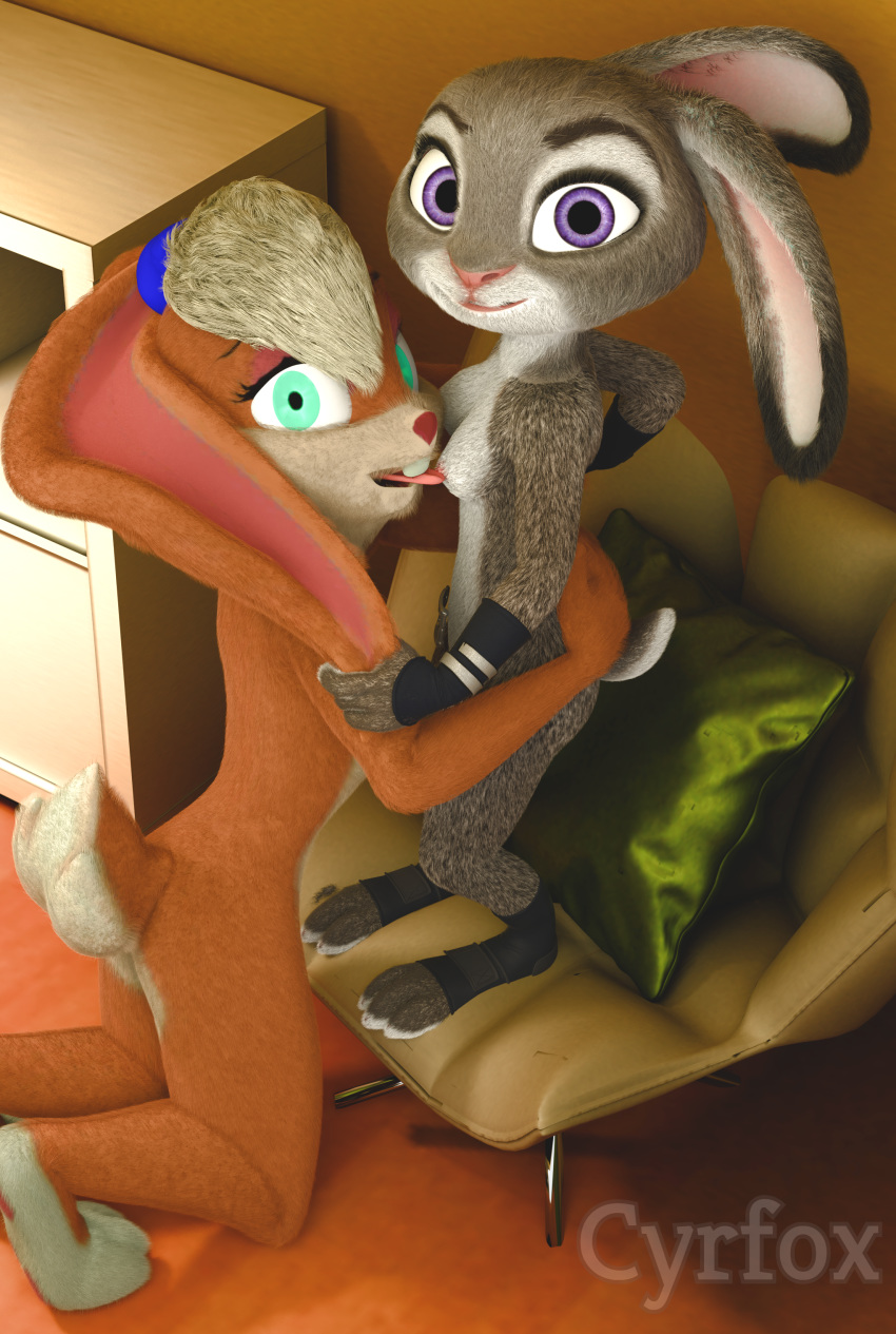 2018 3d absurd_res anthro anus ass blonde_hair blue_eyes breasts buckteeth cyrfox disney duo female fur hair hi_res judy_hopps lagomorph letter_(disambiguation) lola_bunny looking_at_viewer looney_tunes mammal nipples nude pussy rabbit simple_background small_breasts smile teeth warner_brothers yuri zootopia