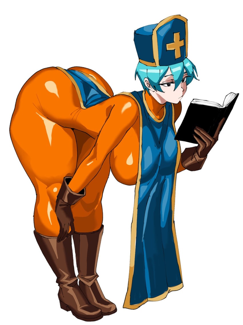 1girls ass bent_over between_breasts big_ass big_breasts bodysuit breasts captain_tai dragon_quest dragon_quest_iii female hat huge_breasts large_breasts priest priest_(dq3) short_hair solo tagme thick_thighs thighs tight_clothes