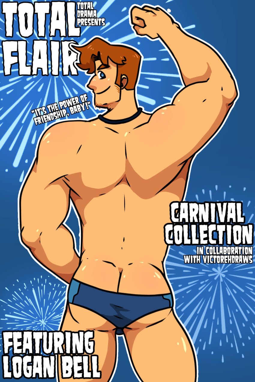 big_ass blue_eyes dialogue disventure_camp disventure_camp:_carnival_of_chaos gay ginger ginger_hair logan_(disventure_camp) logan_bell looking_back male male_only muscular showing_ass speedo victoreh_draws