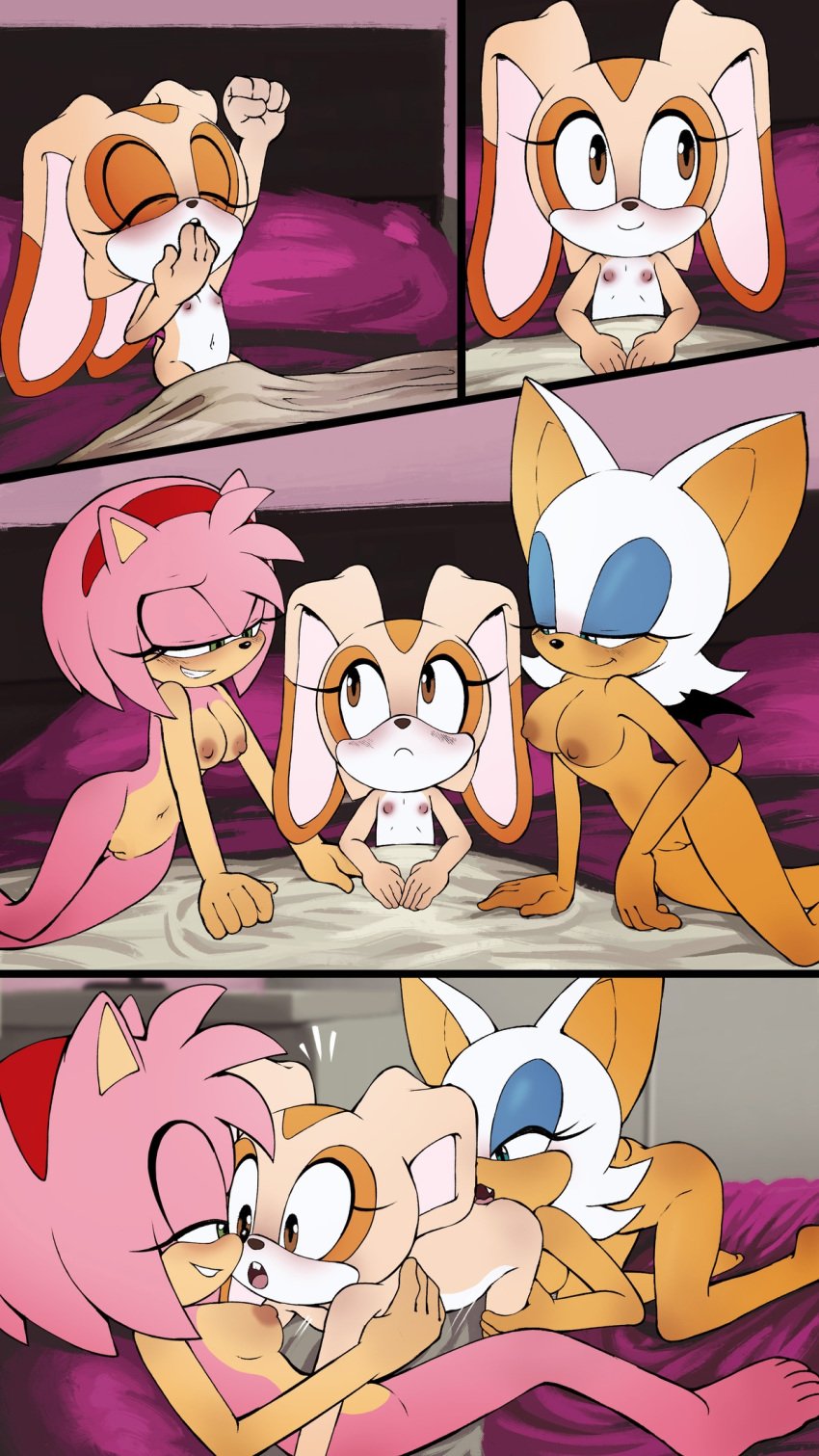 3girls age_difference amy_rose comic cream_the_rabbit cub female_only flat_chest g_reaper large_breasts naked_female rouge_the_bat sonic_(series) threesome younger_female yuri