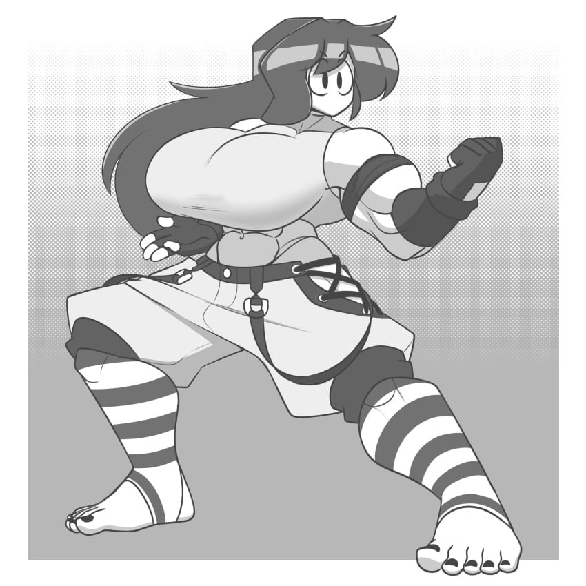 abs barefoot big_breasts black_hair breast_outline female female_focus female_only fighting_pose marie_(tag-a-long) mime mime_girl mouthless mouthless_female muscle muscle_girl muscles muscular muscular_arms muscular_female noseless original original_art original_artwork tag-a-long white_body white_skin