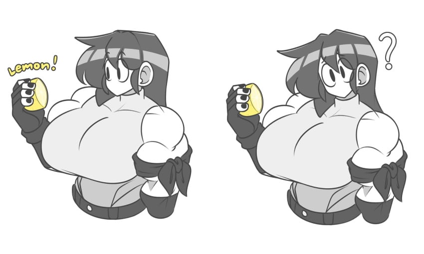 big_breasts breast_outline female female_focus female_only lemon looking_at_viewer marie_(tag-a-long) meme_reference mouthless mouthless_female muscular muscular_arms muscular_female original original_art original_artwork question_mark tag-a-long