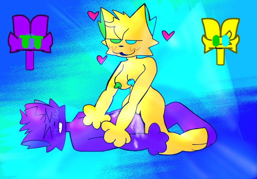 blob blobydablobcat blush closed_eyes cyan_eyes furry green_eyes purple_fur yellow_fur