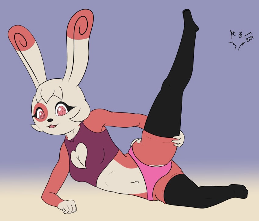 clothing furry generation_3_pokemon lonelywolfy long_socks lying_on_ground nintendo on_ground panties pokemon pokemon_(species) spinda spread_legs spreading underwear