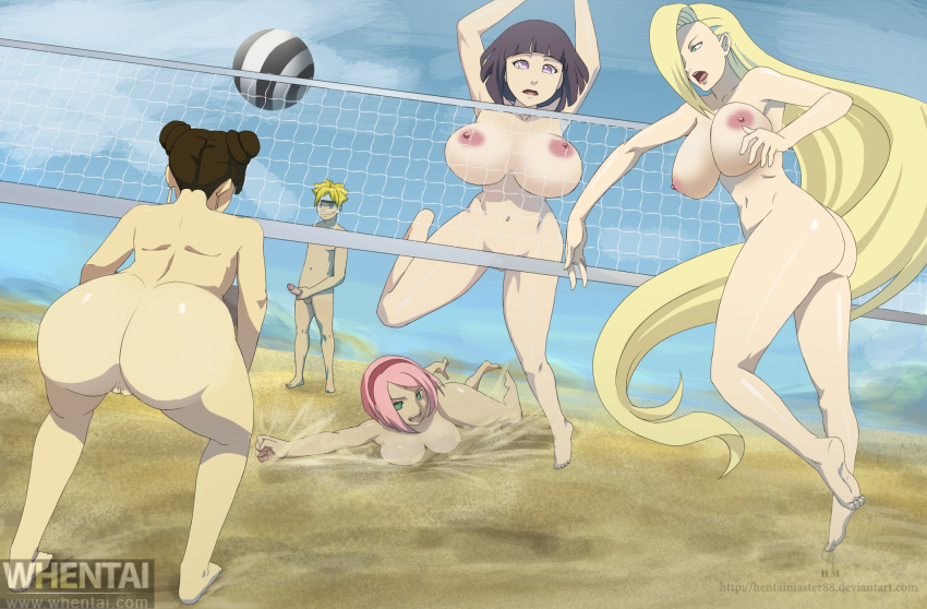 1boy 4girls ass beach black_hair blonde_hair boruto:_naruto_next_generations breasts brown_hair double_bun hair_over_one_eye handjob hentaimaster88 hyuuga_hinata ino_yamanaka masturbation multiple_girls naruto naruto:_the_last nipples nude nude_volleyball ocean open_mouth outdoors penis pink_hair pussy sakura_haruno sky tenten uzumaki_boruto vagina volleyball