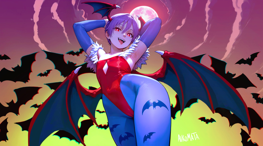 aikomata bat_wings bewitching_thighs darkstalkers leotard lilith_aensland red_eyes succubus