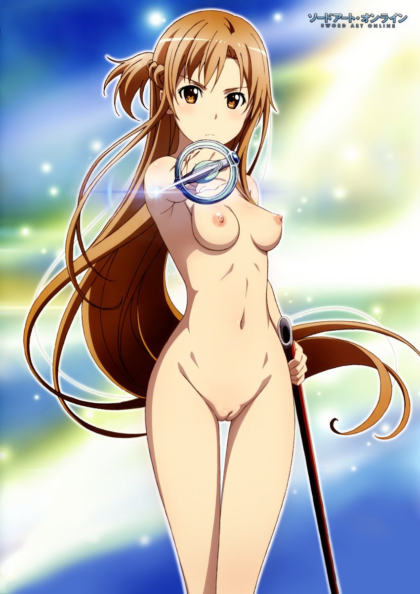 aincrad lambent_light navel nipples nude photoshop pussy rapier sword sword_art_online very_long_hair weapon yuuki_asuna