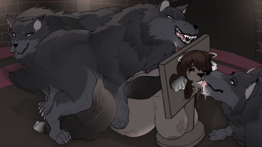 16:9 anthro anthro_on_feral anthro_penetrated belly bestiality_kiss big_belly big_breasts black_body black_eyes black_fur black_nose bodily_fluids breasts brick brick_wall brown_eyes brown_hair canid canine canis digital_drawing_(artwork) digital_media_(artwork) doggy_style drooling felid feline female feral feral_penetrating feral_penetrating_anthro fluffy fluffy_tail footprint from_behind_position fur grey_body grey_fur group hair hi_res inside kneeling male male/female mammal miasma_velenosa_(miasmium) motion_blur motion_lines mrferaldd multicolored_body multicolored_fur open_mouth pawprint pawprint_tattoo penetration pointy_ears pregnant pregnant_anthro pregnant_female pregnant_sex prick_ears questionable_consent restraints saliva saliva_on_tongue saliva_string sex stocks tail tattoo thick_thighs tongue tongue_out trans_(lore) trapped wall_(structure) widescreen wolf zoophilia