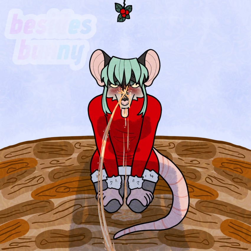 2024 american_opossum american_opossum_humanoid animal_humanoid anthro besidesbunny biped blue_eyes blue_hair blush bodily_fluids christmas christmas_clothing clothed clothing colored crossdressing digital_drawing_(artwork) digital_media_(artwork) dress drinking drinking_urine drooling embarrassed femboy fingers floor fluffy fur genital_fluids golden_shower grey_body grey_fur hair hands_on_legs hands_on_thighs hi_res holidays humanoid kneeling long_hair looking_at_viewer male male/male mammal mammal_humanoid marsupial marsupial_humanoid mistletoe open_mouth peeing peeing_on_another plant puddle rodent_tail round_ears saliva shaded shadow shadow_face shy simple_background simple_shading sitting smile smiling_at_viewer solo solo_focus tail theo_(besidesbunny) tongue tongue_out topwear urine urine_in_mouth urine_on_chest urine_on_face urine_on_ground urine_pool urine_stream wall_(structure) watersports wood wood_floor