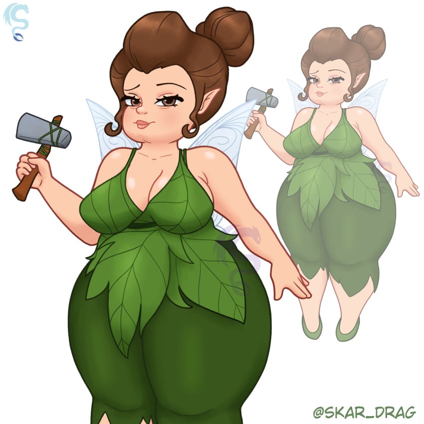 big_breasts big_thighs chubby chubby_female disney disney_fairies dress dwarf dwarf_female dwarfism fairy fairy_mary fanart fantasy fat female female_only glow hammer leaves little_girl magic magical_girl mommy obese obese_female only plant skar_drag tinker_bell tiny wings