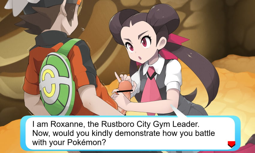 1boy 1boy1girl brendan_(pokemon) competitive_intercourse competitive_sex female gameplay_mechanics health_bar kim_da-yoon pokemon pokemon_battle pokemon_oras pokemon_rse roxanne_(pokemon) sexfight straight