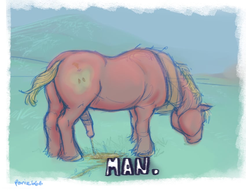 anatomically_correct anatomically_correct_genitalia anatomically_correct_penis animal_genitalia animal_penis big_macintosh_(mlp) bodily_fluids draft_horse equid equine equine_genitalia equine_penis feral friendship_is_magic genital_fluids genitals hasbro horse male mammal my_little_pony outside peeing penis ponie666 solo urine