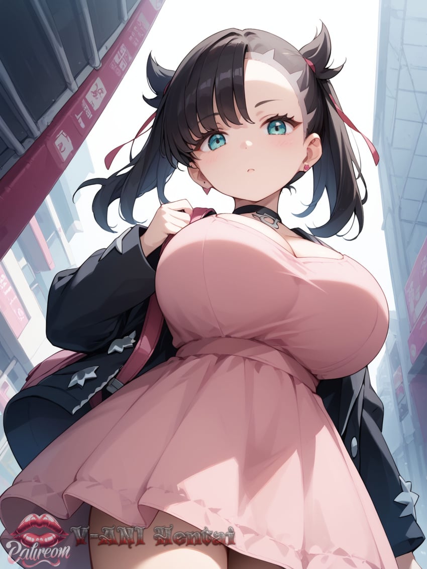 ai_generated big_breasts black_hair cleavage digital_media female female_focus female_only goth goth_girl hentai hi_res huge_breasts human human_female large_breasts light-skinned_female light_skin long_hair looking_at_viewer ls marnie_(pokemon) npc_trainer pink_dress pokemon pokemon_(franchise) pokemon_(game) pokemon_(trainer) pokemon_trainer solo solo_female solo_focus tomboy v-ani