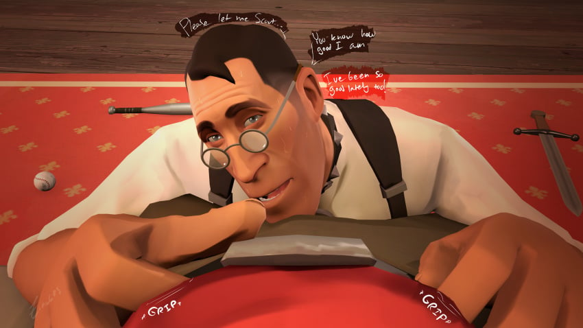 2boys begging blowjob cum erection finchtheidiot gay gay_sex male/male medic medic_(team_fortress_2) oral scout scout_(team_fortress_2) sfm source_filmmaker sweat team_fortress_2 tf2