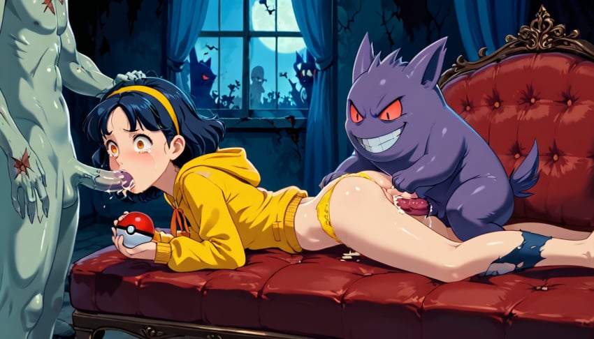 ai_generated blowjob blue_hair crying crying_with_eyes_open cum cum_in_mouth cum_in_pussy cum_inside ejaculation fellatio forced gengar haunted_house monster monster_girl night oral oral_sex orange_eyes original_character panties_aside pokeball pokemon prone_bone pussy rape scared sex suprised terror139 trainer_yoko uncensored undead vaginal_penetration vaginal_sex yellow_hoodie zombie