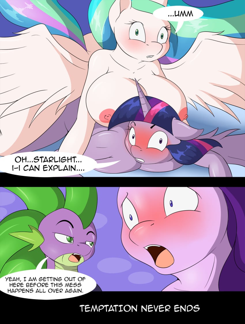 2016 anthro anthrofied breasts comic dialogue english_text equine female friendship_is_magic furry mammal my_little_pony nipples princess_celestia_(mlp) princess_twilight_sparkle_(mlp) smooth_skin spike_(mlp) starlight_glimmer suirano temptation_(suirano) text twilight_sparkle_(mlp)