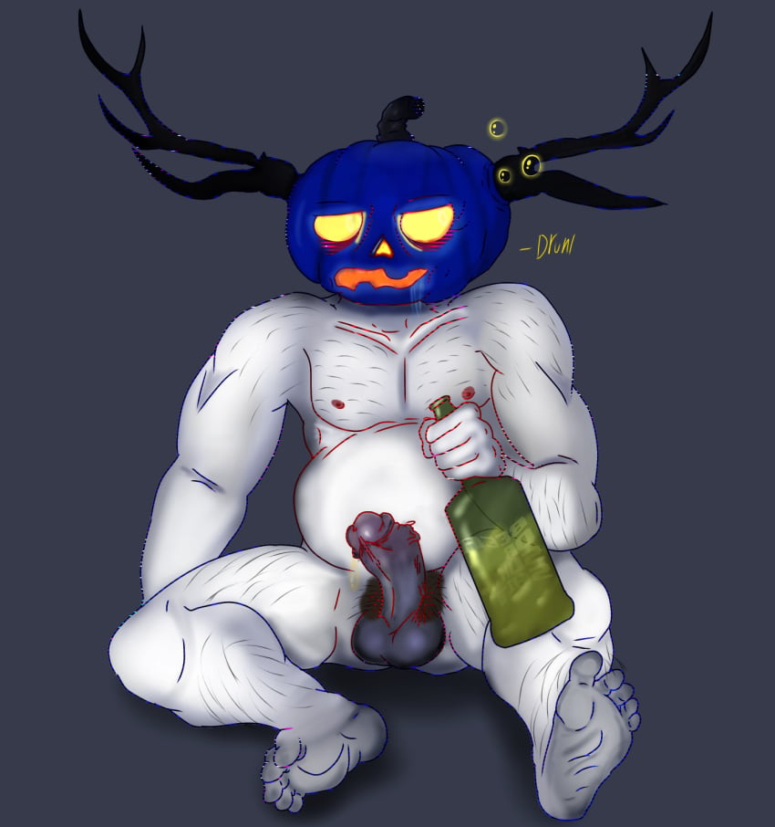 2d 2d_(artwork) alcohol alcohol_bottle alcoholic_beverage alcoholic_drink antlers arm_support black_antlers blue_pumpkin drool drooling drunk drunk_bubble drunk_male dusekkar dusekkar_(forsaken) feet feet. forsaken_(roblox) gay grey_background grey_balls grey_penis grey_skin hair hairy holding_alcohol holding_alcohol_bottle holding_beer holding_beverage holding_object male_only man.let.ermm nipples overweight overweight_male pumpkin_head roblox roblox_avatar robloxian sitting solo_male