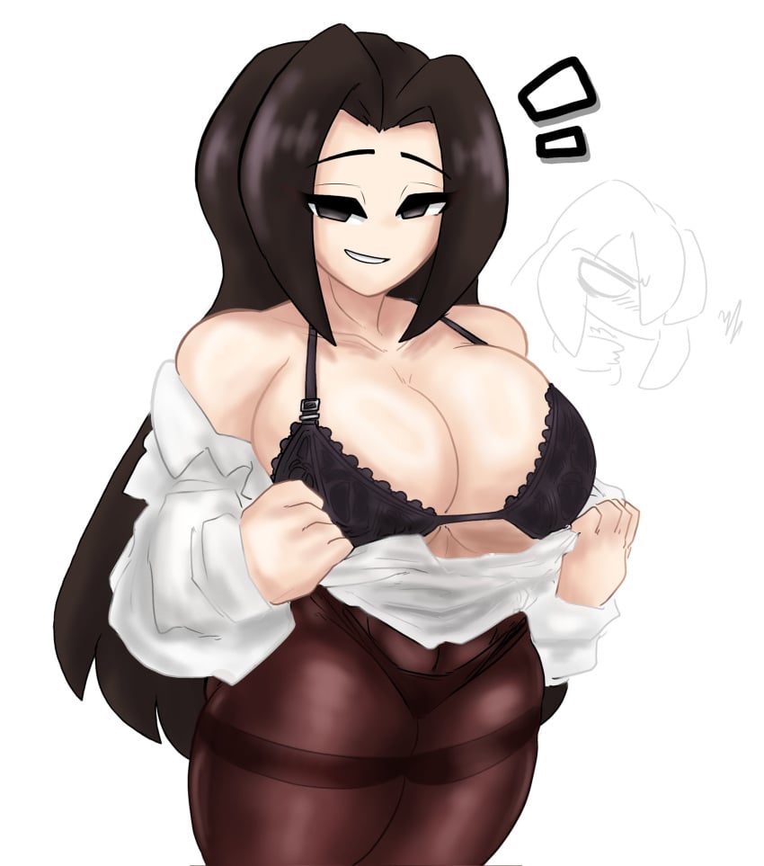 1girls 2025 b5kbao7oagzbnlf_(artist) bangs big_breasts black_bra black_eyes black_hair bra color colored female female_focus female_only flashing flashing_breasts gwain_(gwain_saga) gwain_saga long_hair looking_at_viewer luna_(gwain_saga) pantyhose smug smug_expression smug_face smug_grin smug_smile solo solo_female tagme taking_clothes_off taking_off_shirt thong thong_panties