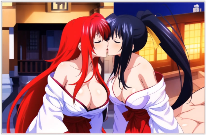 2girls ai_generated akeno_himejima flirting girl_on_girl high_school_dxd kissing lesbian_couple lesbian_kiss lesbian_sex lovers priestess rias_gremory yuri yuri yuri