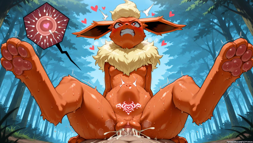 1boy 1girls ai_generated angry angry_face angry_sex anthro belly belly_bulge belly_button below_view big_ass big_thighs blush clenched_teeth cowgirl_position cum cum_in_pussy cum_inside day daytime drooling eeveelution eyebrows eyelashes eyes_rolling_back female flareon forest furry generation_1_pokemon heart-shaped_pupils hi_res high_resolution highres huge_ass huge_cock huge_thighs impregnation intense_sex large_penis male male/female male_penetrating male_penetrating_female nintendo orgasm orgasm_face outdoors outside ovum ovum_with_heart pawpads paws pleasure_face pokemon pokemon_(species) pubic_tattoo pussy red_body red_skin rough_sex saliva shocked sperm sperm_cell sperm_meets_ovum stable_diffusion steam steaming_body steamy_breath stomach_bulge sweat sweatdrop sweating sweaty sweaty_body sweaty_thighs synthneon tattoo thick_penis thick_thighs vaginal vaginal_penetration vaginal_sex veiny_penis womb yellow_fur