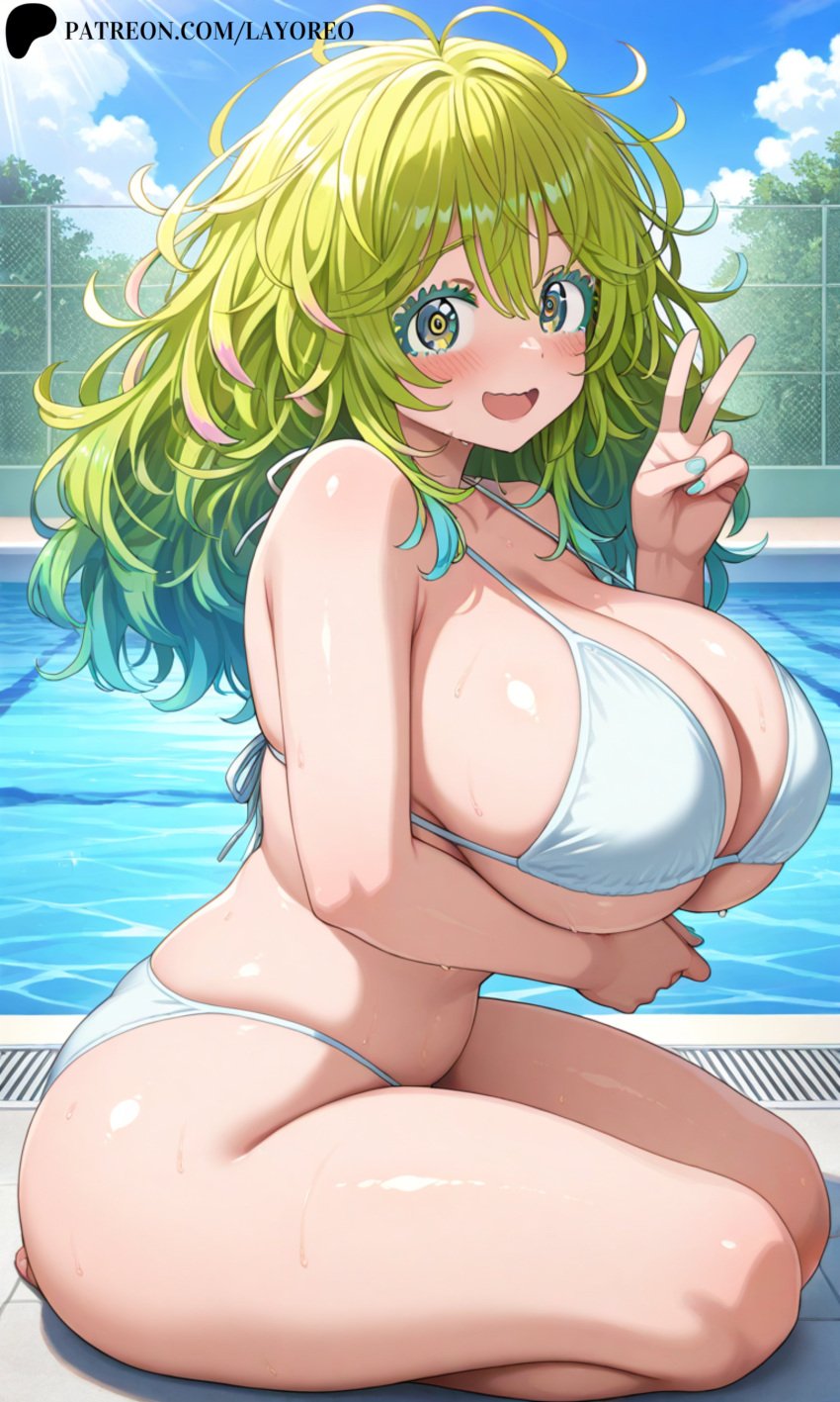 1girls ai_generated big_ass big_breasts bikini boku_no_hero_academia curvy female green_eyes green_hair hagakure_tooru_(visible) huge_breasts large_breasts lay-oreo looking_at_viewer my_hero_academia peace_sign pool poolside shounen_jump smiling smiling_at_viewer summer tagme thick_thighs tooru_hagakure tooru_hagakure_(visible) v_sign voluptuous voluptuous_female