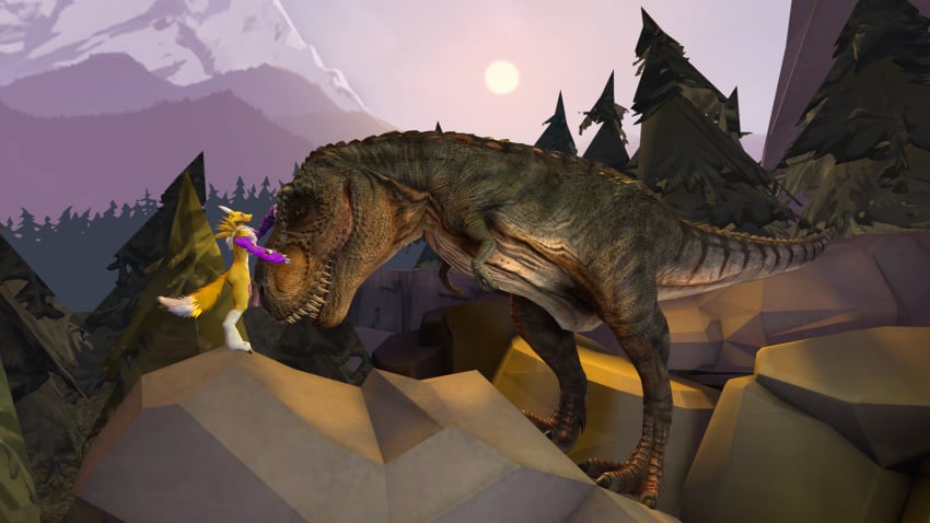 3d animal_genitalia animal_penis ass big_butt breasts canine claws cuddling digimon dinosaur equine_penis fox fur horsecock intersex mammal nude penis pygmalion_(artist) renamon romantic size_difference source_filmmaker theropod trex tyrannosaurus_rex