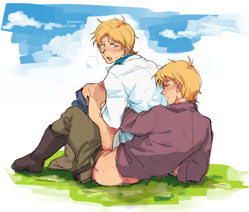 2boys blonde_hair char_aznable cowboy edouard_mass gay gundam male male_only muscles twincest yaoi