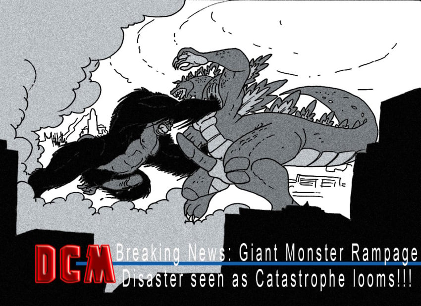 anthro artist_request fellatio furry gay godzilla godzilla_(series) kaiju king_kong king_kong_(series) male male_only penis