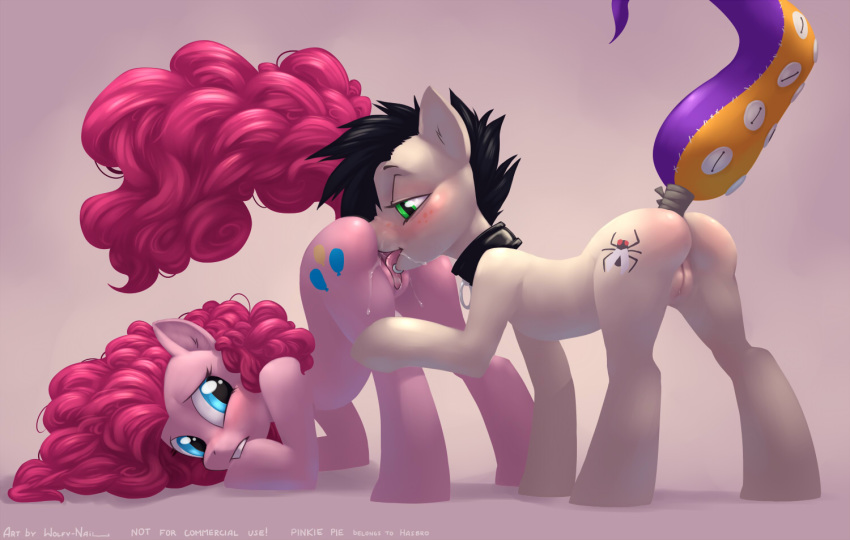 2013 ass black_hair blue_eyes blush collar cunnilingus cutie_mark equine facial_piercing female friendship_is_magic green_eyes hair hooves horse licking lip_piercing lip_ring long_hair looking_back my_little_pony nude oral oral_sex original_character piercing pink_hair pink_skin pinkie_pie_(mlp) pony pussy rotarr short_hair straight_hair tongue vaginal_penetration white_skin wolfy-nail yuri