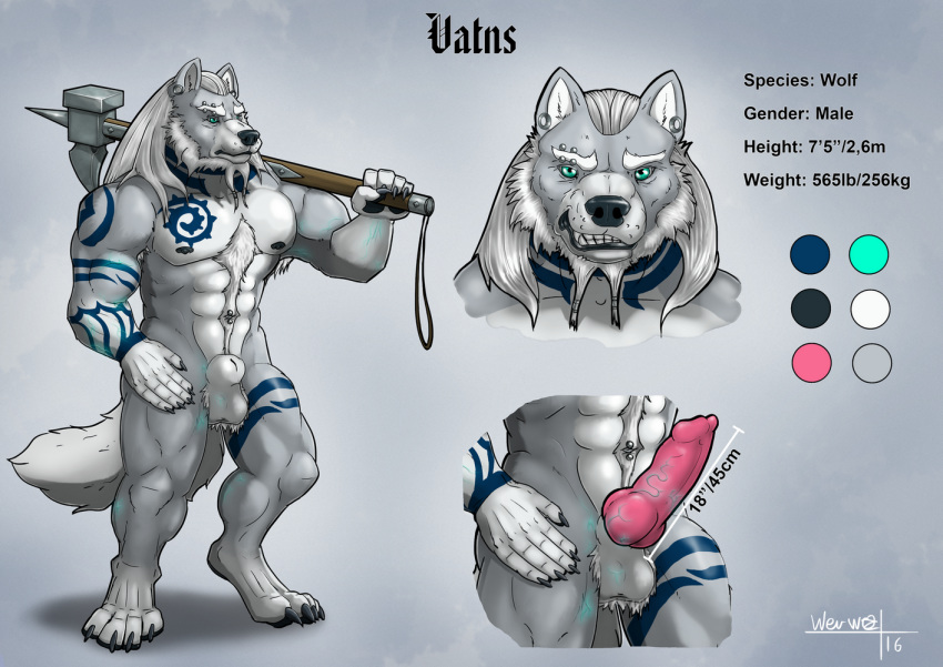 canine hair hammer male male_focus male_only mammal model_sheet muscular norse old penis piercing solo tattoo tools tribel vatns viking warrior werwoz wolf