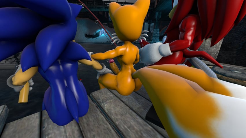 2016 3d 3d_(artwork) anthro ass canine darksorm echidna erection fox furry group hedgehog knuckles_the_echidna male male_only mammal monotreme nude penis sonic_(series) sonic_the_hedgehog tails team_sonic