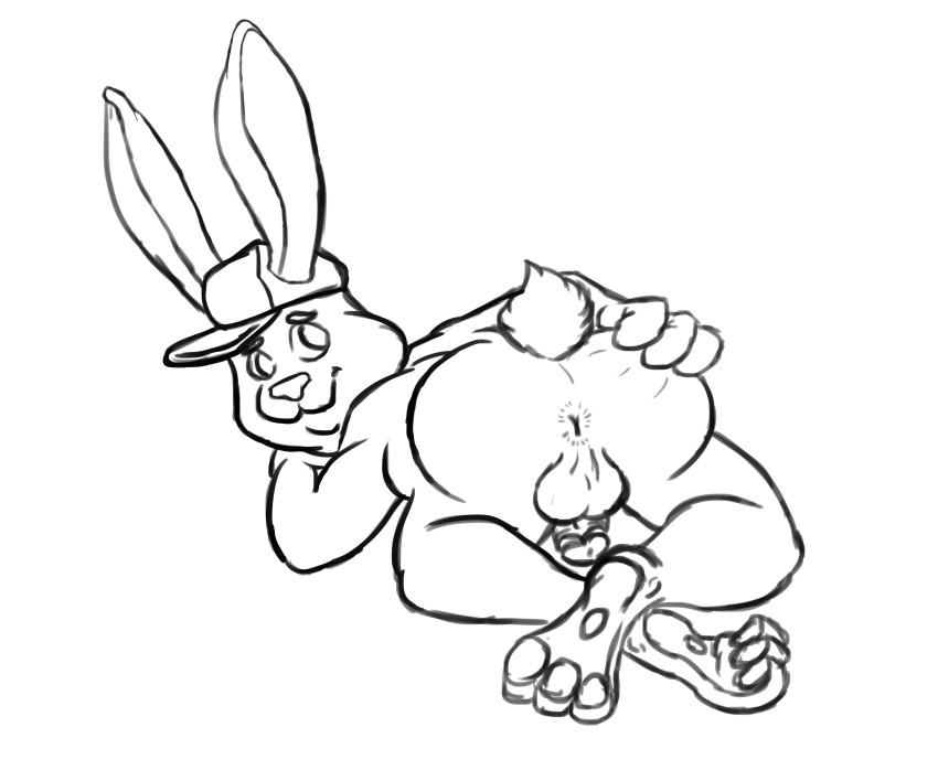 1boy anus ass ass_grab black_and_white disney hand_on_ass lagomorph male male_only mammal rabbit slightly_chubby solo sonykou stu_hopps zootopia