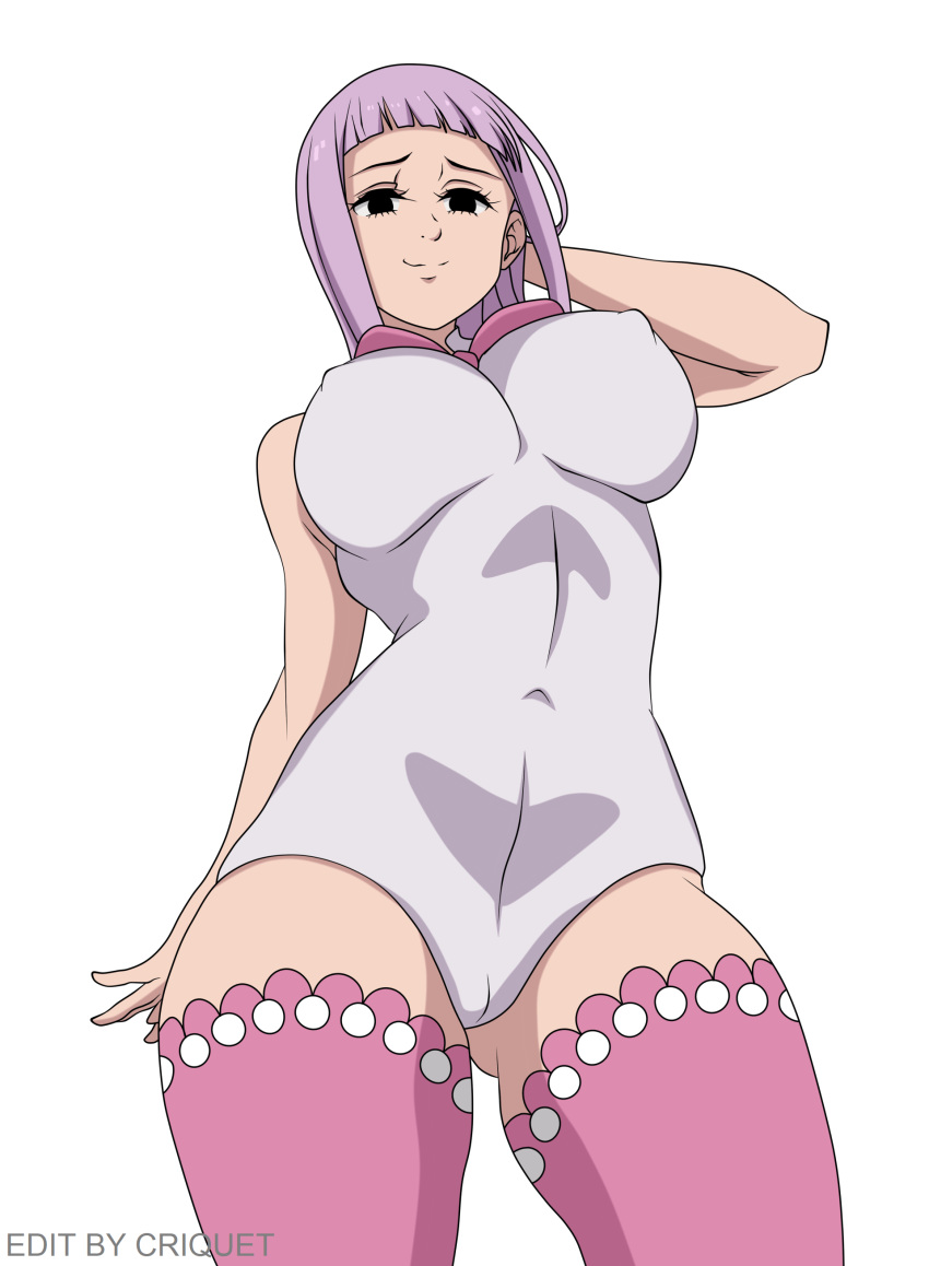 big_breasts black_eyes breasts criquet edit female female_only melascula nanatsu_no_taizai purple_eyes smile thick_legs voluptuous white_skin