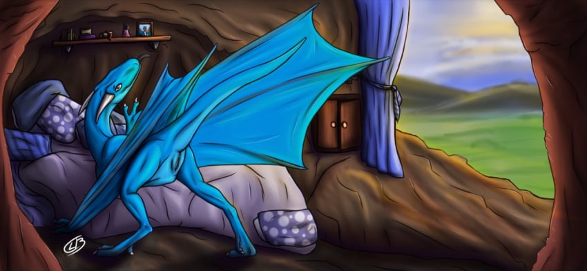 bed clb detailed_background dragon female horn pussy solo wings