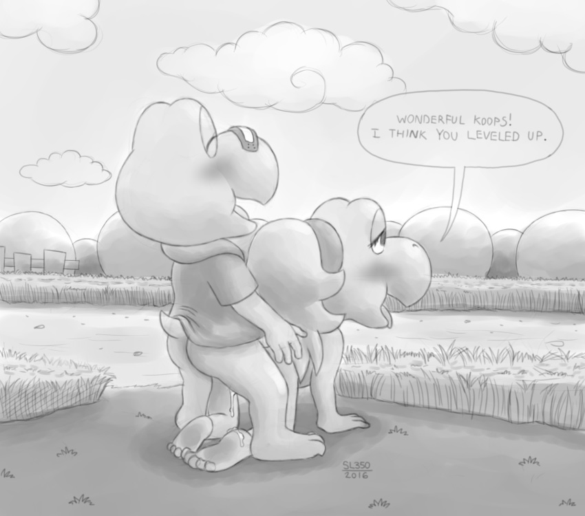 all_fours anthro doggy_style female from_behind_position koopa_troopa koopie_koo koops lizard male mario_(series) monochrome nintendo paper_mario penetration reptile scalie sex sl350 straight turtle vaginal_penetration video_games