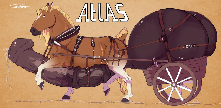 1boy 2016 atlas_(svadil) balls balls_in_cart ballsack big_balls blonde_hair brown_eyes brown_fur cart dangling_testicles draft_horse equine equine_penis erection feral fur harness hi_res horse horse_tail horseballs horsecock huge_balls hyper hyper_balls hyper_penis low_hanging_balls male male_only mammal mane medial_ring multicolored_fur penis penis_support precum scrotum side_view solo svadil testicles two_tone_fur vein veiny_penis walking what white_fur