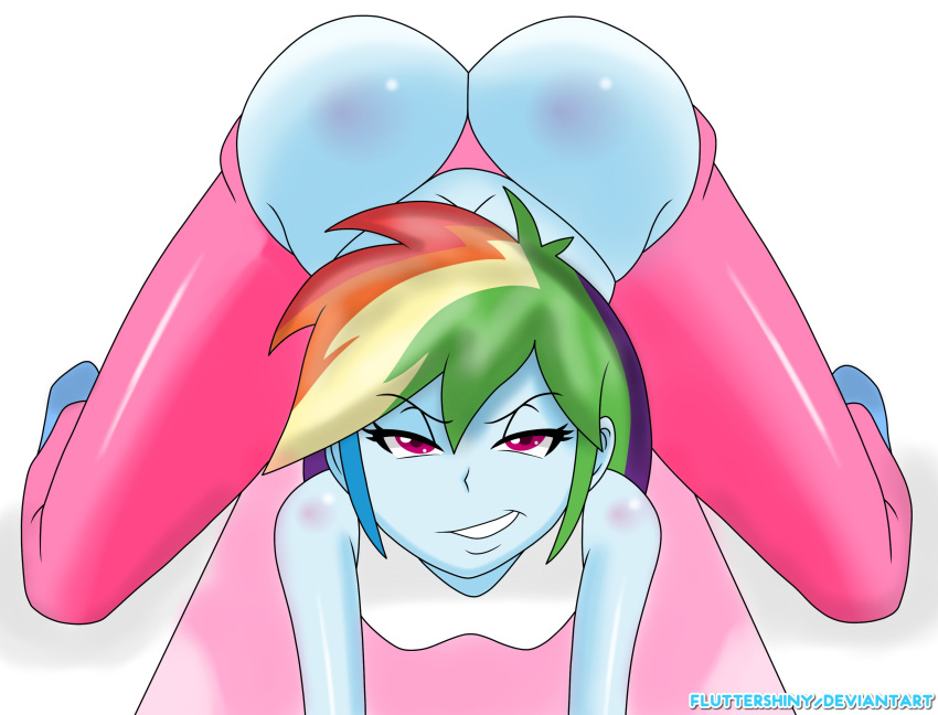 1girls artist_name ass ass_up bent_over big_ass blue_skin dat_ass equestria_girls female female_only fluttershiny friendship_is_magic hasbro looking_at_viewer multicolored_hair my_little_pony rainbow_dash_(mlp) smooth_skin solo solo_female swagalicious-tony tank_top thick_ass thong tights yoga_mat yoga_pants