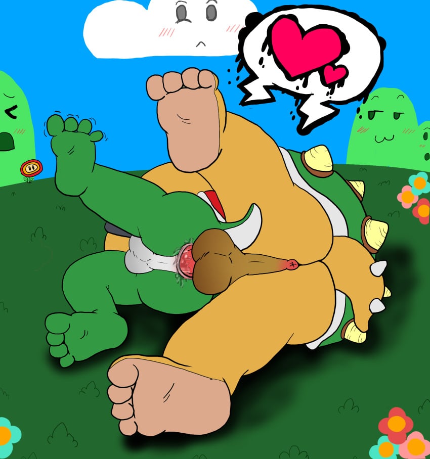 2boys 4_toes altavianknight64 anal anus balls barefoot bowser feet from_behind_position funny_background koopa living_background lube male male_only mario_(series) multiple_boys nintendo nude on_the_ground outdoors outside paws penis public scalie sex stretched_toes super_mario_bros. testicles toes video_games yaoi yoshi