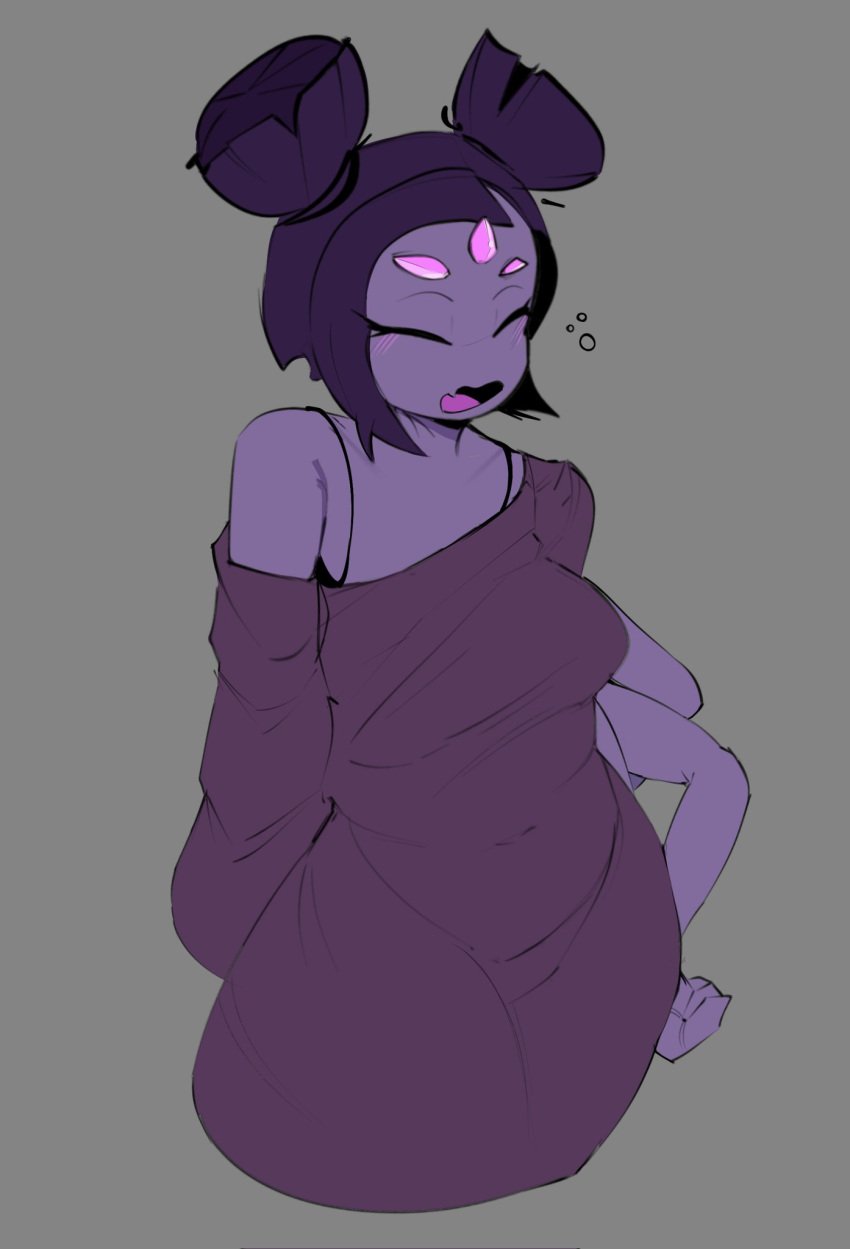 5_eyes alternate_version_available big_breasts breasts color colored female loose_clothes monster_girl muffet neckola neckola_png purple_skin sleepy slightly_chubby spider_girl tagme thick_thighs undertale undertale_(series) wife_material yawn yawning
