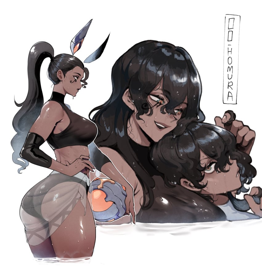 1boy 1girls abel_(nyantcha) adam_(nyantcha) ass ball big_breasts black_hair bloodlight_(nyantcha) breasts brother_and_sister brother_and_sister_(lore) brown_lips dark-skinned_female dark-skinned_male dark_skin dat_ass detached_sleeves eye_of_horus facial_tattoo female green_eyes hi_res large_breasts long_hair male multicolored_eyes no_text_version orange_eyes partially_submerged sarong siblings solo_focus tankini thiccwithaq thick_thighs thighs toned toned_female wading water wet wet_clothes