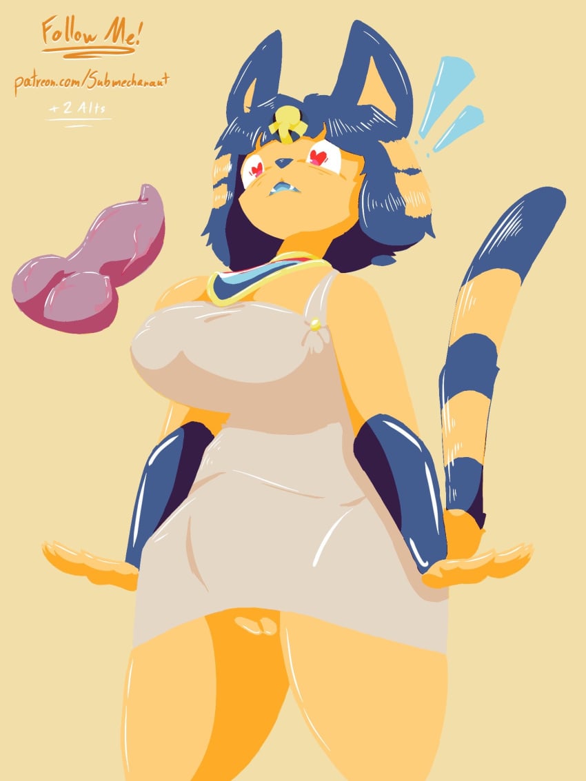 3:4 alternate_version_at_paywall alternate_version_at_source animal_crossing animal_genitalia animal_penis ankha_(animal_crossing) anthro blue_hair canine_genitalia canine_penis clothed clothing detailed digital_drawing_(artwork) digital_media_(artwork) digital_painting_(artwork) dress exclamation_point felid feline female fur genitals hair heart_eyes heart_pupils heart_symbol hi_res jewelry lineless looking_at_another male male/female mammal motion_lines necklace nintendo painting_(artwork) patreon_artist patreon_username penis pussy raised_tail red_eyes spread_legs spreading submechanaut surprise tail text thick_thighs url wide_hipped_anthro wide_hipped_female wide_hips yellow_body yellow_fur