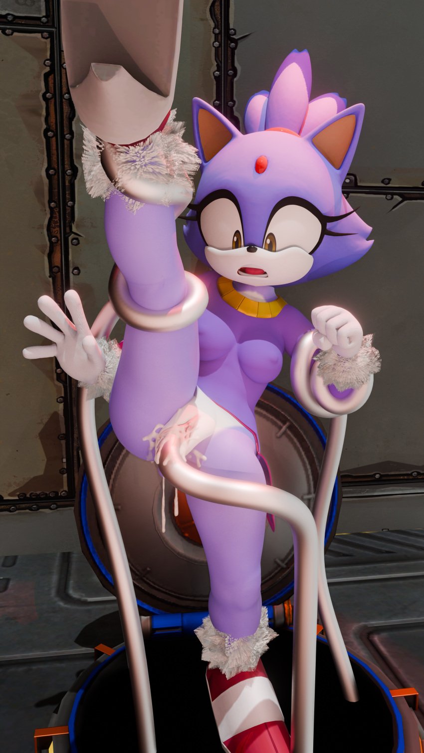 2025 3d_(artwork) 4k 9:16 absurd_res anthro blaze_the_cat bodily_fluids bottomless breasts clothed clothing cum cum_in_pussy cum_inside digital_media_(artwork) domestic_cat felid feline felis female footwear fur genital_fluids genitals gloves handwear hi_res high_heels mammal nipple_outline open_mouth penetration purple_body purple_fur pussy raised_leg sega shoes solo sonic_the_hedgehog_(series) tentacle tentacle_in_pussy tentacle_penetration twintails3d vaginal_penetration vaginal_penetration white_body white_fur yellow_eyes