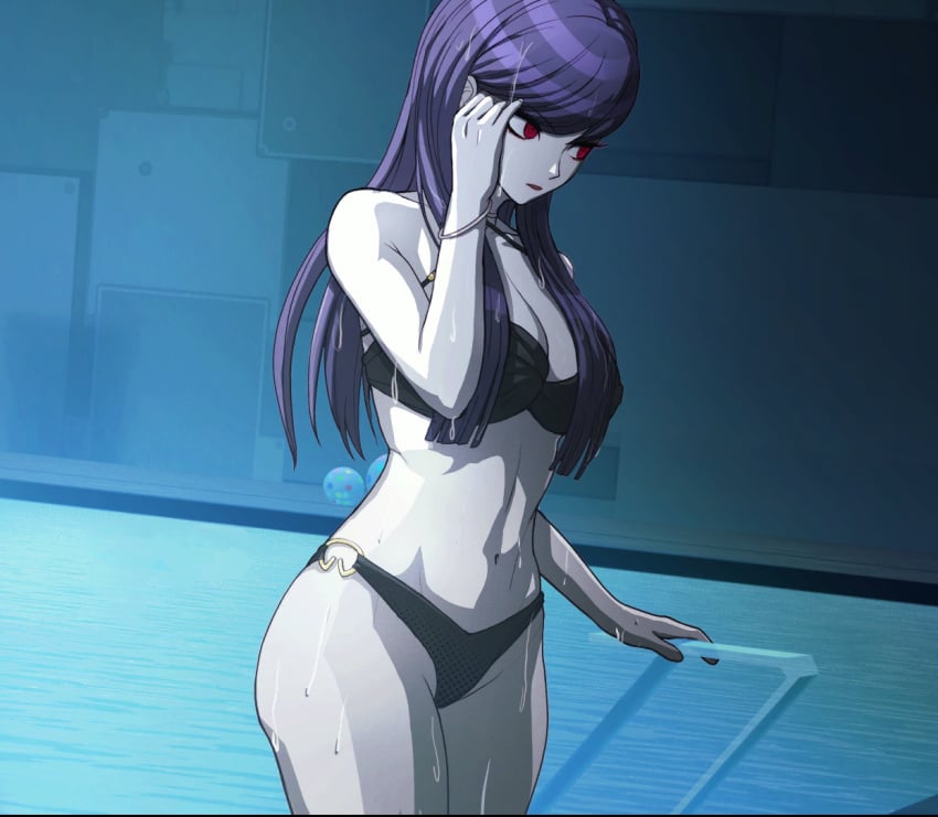 1girls 2025 2d 2d_(artwork) 2d_artwork ass barefoot big_ass big_breasts big_butt big_thighs bikini_bottom bikini_top black_bikini bracelet bracelets breasts butt cg_art ear_piercing earrings female getting_out_of_pool glasses glistening_ass glistening_body glistening_breasts glistening_butt glistening_skin hand_on_hair hand_on_hip hiruko_shizuhara long_hair looking_at_viewer mouth night nightime offic official_art official_style open_mouth pale-skinned_female pale_skin plump plump_thighs pool purple_hair red_eyes rui_komatsuzaki shiny_ass shiny_breasts shiny_butt shiny_skin side_ass side_boob sideass sideboob solo solo_female solo_focus spike_chunsoft swimsuit the_hundred_line_-last_defense_academy- thick_thighs thighs toned_female water well wet wet_body wet_skin white white_skin