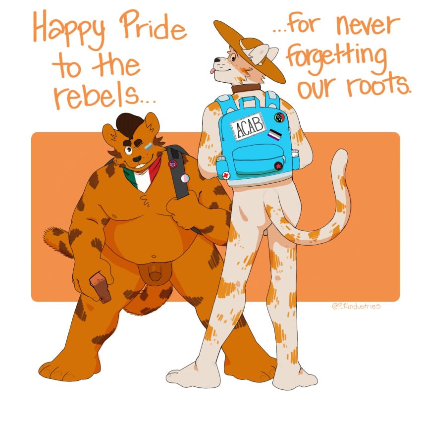 1:1 anarchy_symbol asexual_pride_colors ass backpack balls black_nose brick clothing collar communism domestic_cat felid feline felis freckles fur fuzzy fuzzy_tail genitals hat headgear headwear hi_res kerchief kerchief_only lgbt_pride long_tail looking_at_viewer mammal mostly_nude neckerchief neckerchief_only neckwear nude one_eye_closed orange_body orange_fur osmond_(p_rindustries) p_rindustries penis politics pompadour pride_colors red_cross signature slightly_chubby slim smile tail teeth tongue tongue_out transgender_pride_colors whisker_spots white_body white_fur wilt_(p_rindustries) wink winking_at_viewer