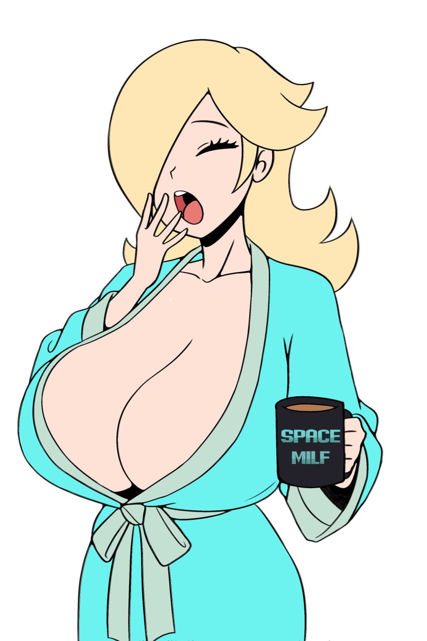 1girls 2025 2d 2d_(artwork) 2d_artwork ass bathrobe big_ass blonde_female blonde_hair blonde_hair_female breasts cleavage clothed clothed_female clothing coffee coffee_mug english english_text female female_focus female_only fully_clothed fully_clothed_female hair_over_one_eye huge_breasts iggy-bomb light-skinned_female light_skin mario_(series) mug nintendo no_bra platinum_blonde_hair princess_rosalina revealing_clothes robe robe_only solo solo_female solo_focus super_mario_bros. super_mario_galaxy text thick_thighs thighs yawn yawning yawning_position