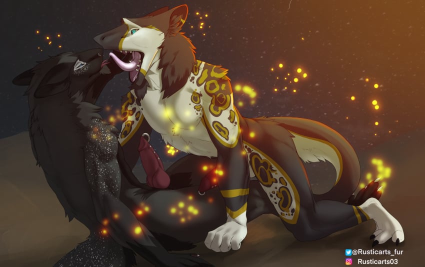 disgusting duo erection eye_contact forked_tongue furry gay genital_piercing genitals hi_res kneeling knot knotted_penis ladder_piercing looking_at_another male male/male open_mouth penis penis_piercing piercing prince_albert_piercing rizzarts rusticarts_fur sergal sitting tongue tongue_out zoophilia