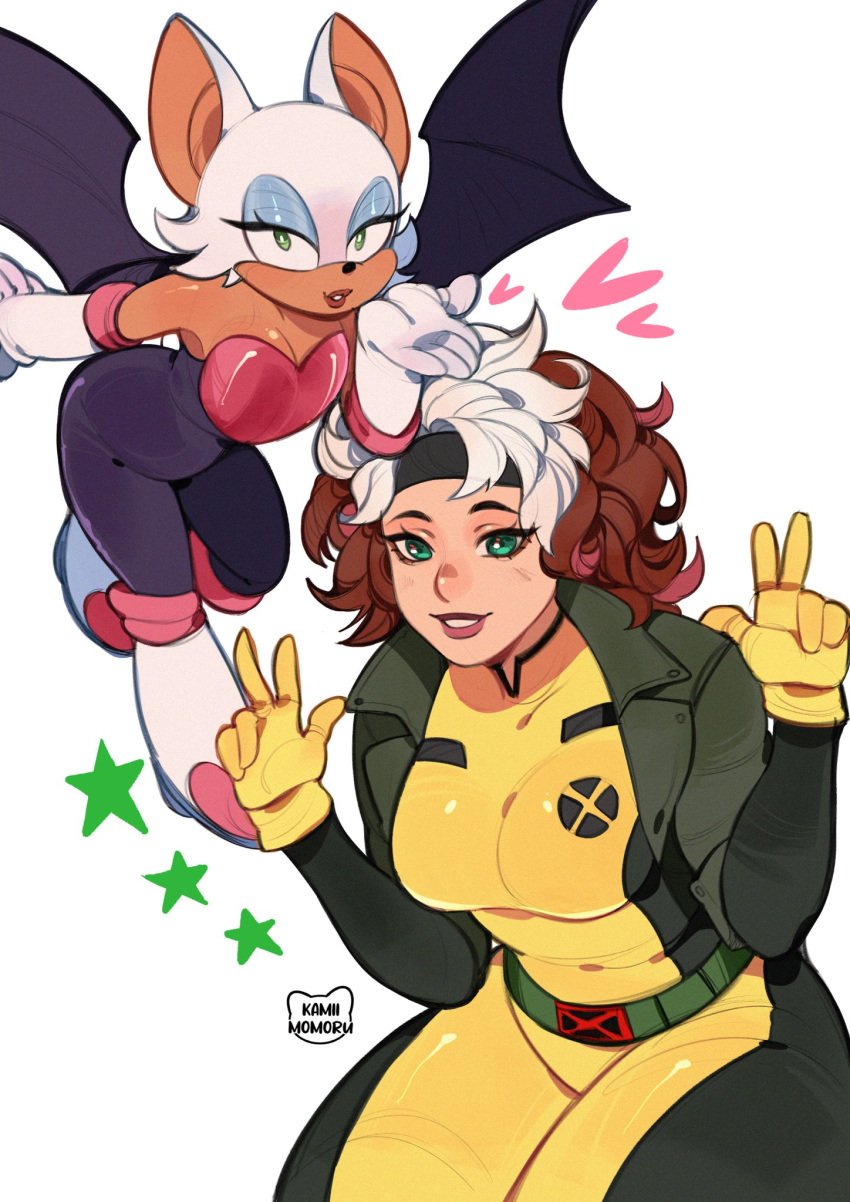 2girls anthro cute_girls female female_only fully_clothed kamii_momoru marvel marvel_comics not_porn rogue_(x-men) rouge_the_bat sonic_(series) x-men