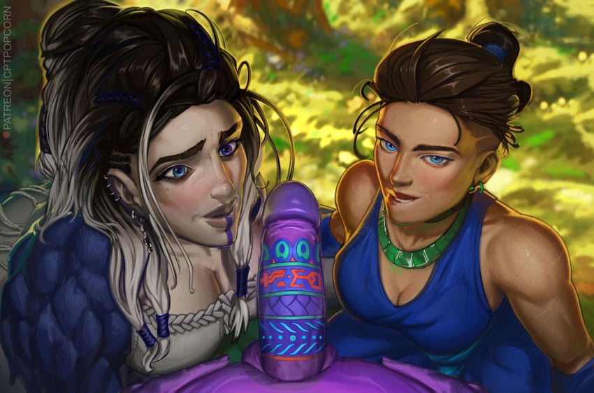 1boy 2girls aasimar barbarian beauregard_lionett brown_hair clothed_female_nude_male cptpopcorn critical_role critical_role:_the_mighty_nein dark_skin dungeons_and_dragons erection female human imminent_sex looking_at_penis looking_at_viewer male mollymauk_tealeaf monk oral penis penis_awe penis_tattoo pov purple_skin straight yasha_nydoorin